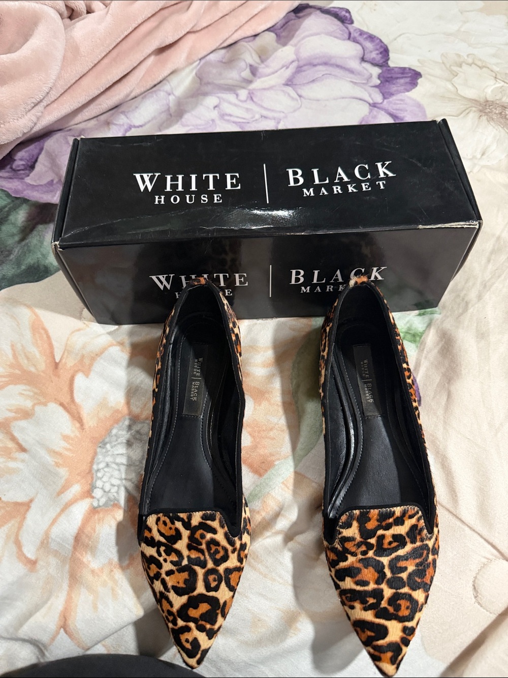 White House Black Market Leopard Print Pointed Flats - Tan/Black